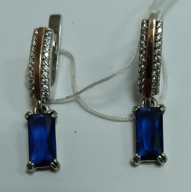 Срібні сережки з блакитним кварцом і цирконієм (30313471) 0