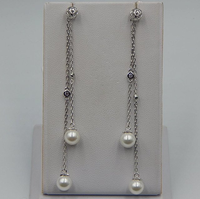 Срібні сережки з перлами та цирконієм (33185572) 0