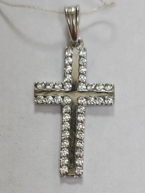 Підвіс-хрест з білого золота з цирконієм (33790960) 0