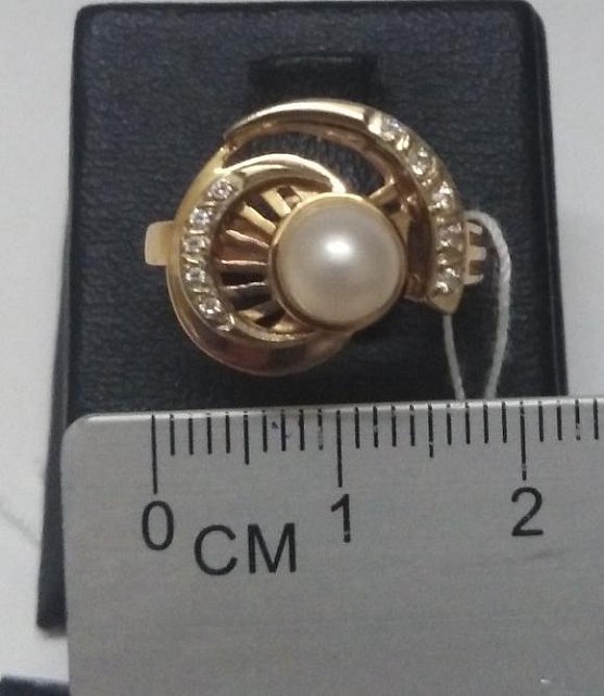 Кольцо из красного и желтого золота с жемчугом и цирконием (30513213) 4