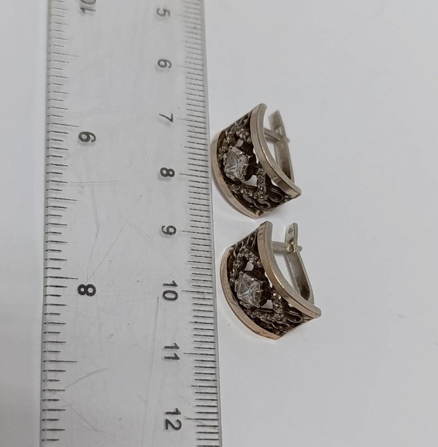 Серебряные серьги с позолотой и цирконием (33940912) 2