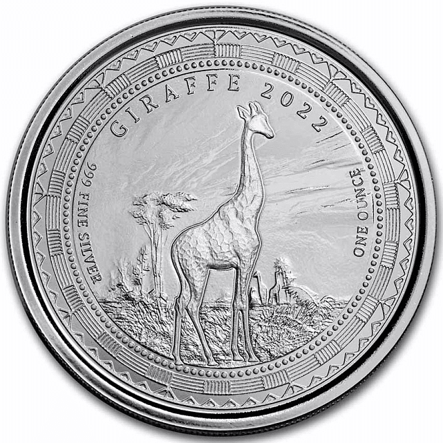 Серебряная монета 1oz Жираф 1000 франков КФА 2022 Экваториальная Гвинея (30730945) 0