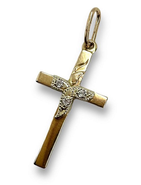 Подвес-крест из красного и белого золота с цирконием (31999065) 0