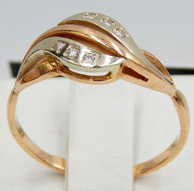 Кольцо из красного и желтого золота с цирконием (33660804) 1