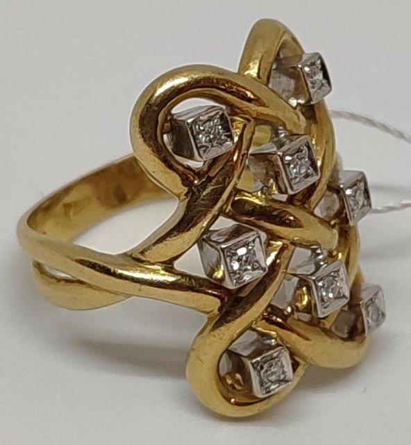 Каблучка з жовтого та білого золота з діамантом (-ми) (28543386) 3