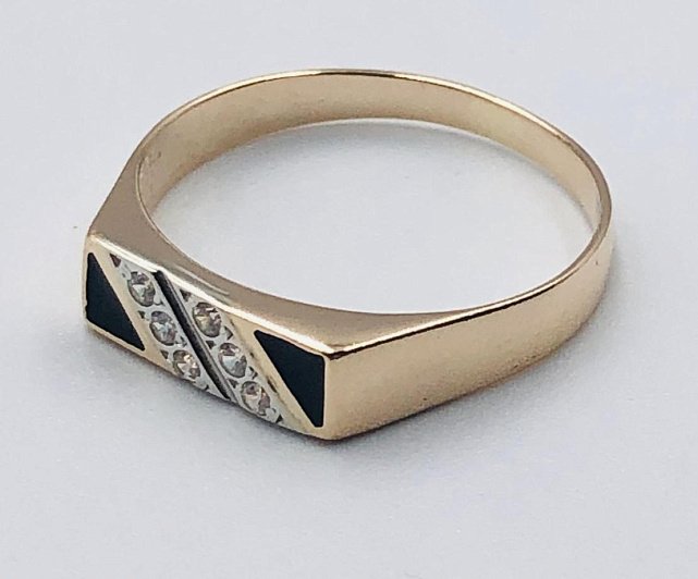 Перстень из красного и белого золота с эмалью и цирконием (33895381) 1