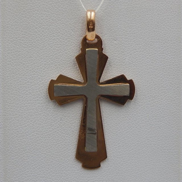 Підвіс-хрест з червоного та білого золота (32148152) 0