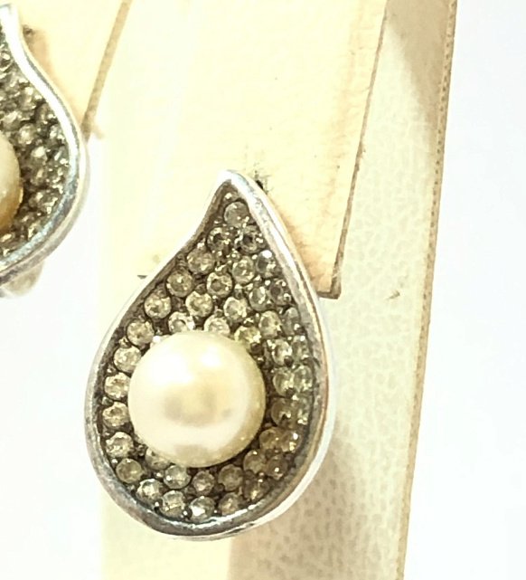 Срібні сережки з цирконієм і перлами (33884518) 2