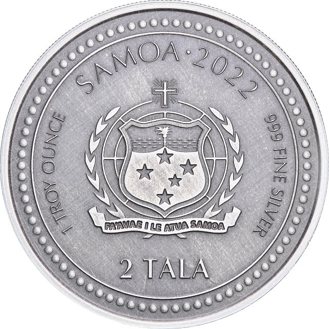 Серебряная монета 1oz Свет Христа 2 тала 2022 Самоа (Antique) (29360750) 4