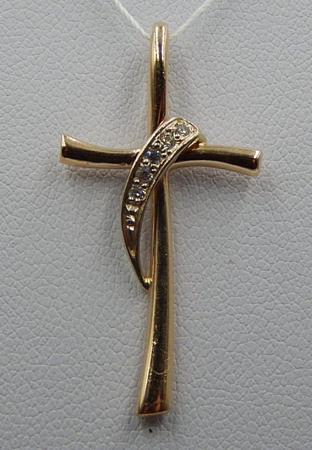 Подвес-крест из красного золота с цирконием (32420487) 0