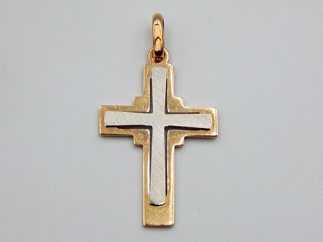 Підвіс-хрест з червоного та білого золота (32568189) 2