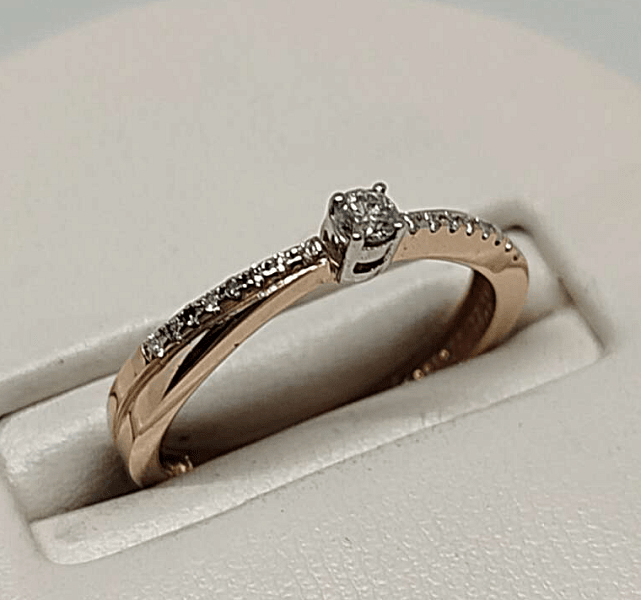 Кольцо из красного и белого золота с бриллиантом (-ми) (30617354) 0