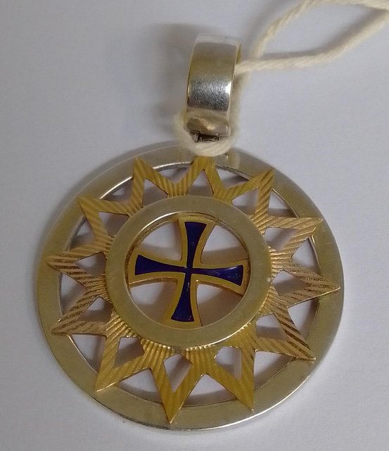 Подвес-крест из красного и белого золота с эмалью (32946565)  0