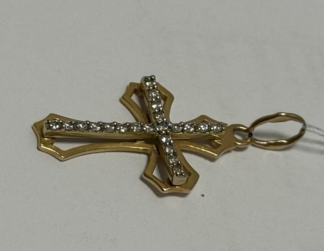 Подвес-крест из красного и желтого золота с цирконием (33943949) 3