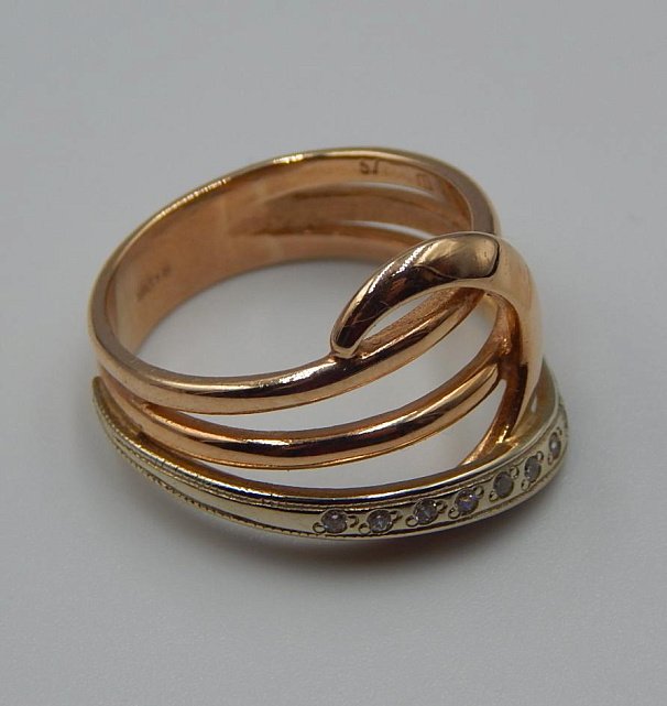 Кольцо из красного и белого золота с цирконием (32070629)  2