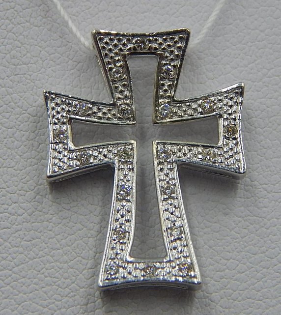 Підвіс-хрест з білого золота з діамантом (33675878) 0