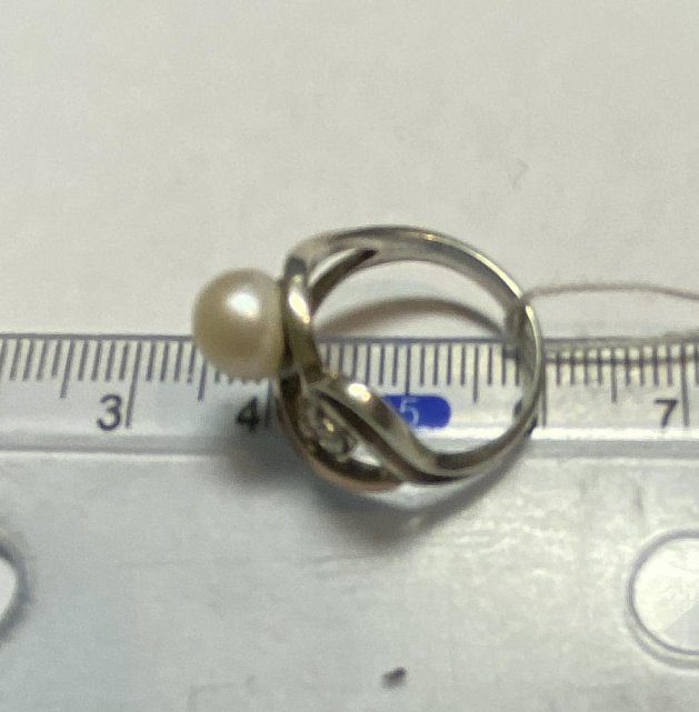 Срібна каблучка з перлами та цирконієм з позолотою (32444510) 3