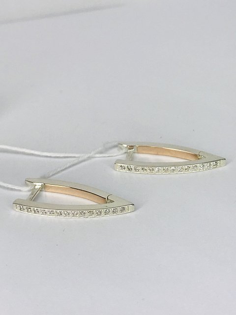 Срібні сережки із золотою вставкою та цирконієм (33617406) 1