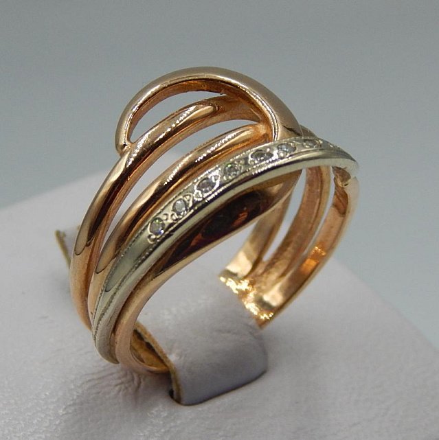 Кольцо из красного и белого золота с цирконием (32070629)  1