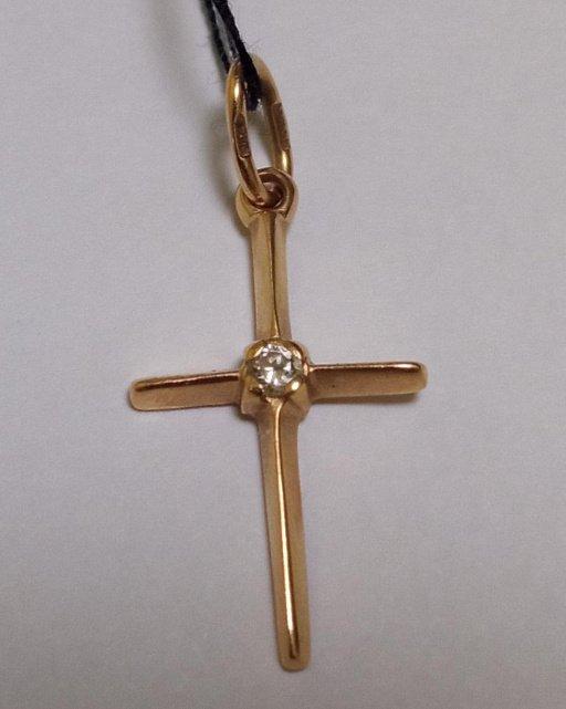 Підвіс-хрест з жовтого золота з цирконієм (32002035) 0