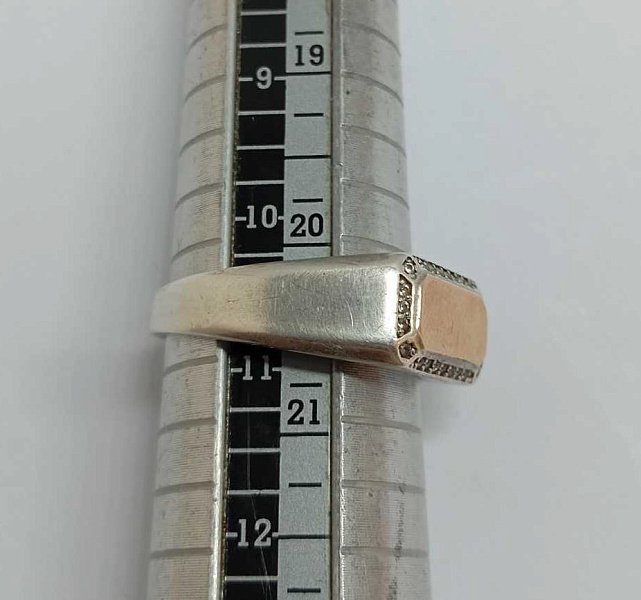 Серебряный перстень с позолотой и цирконием (33615052) 3