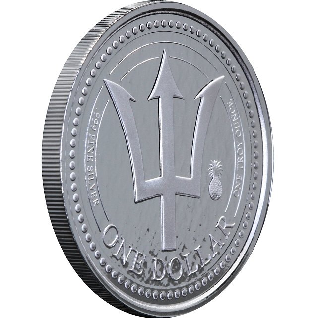 Серебряная монета 1oz Трезубец (со знаком Ананас) 1 доллар 2018 Барбадос (29127625) 3