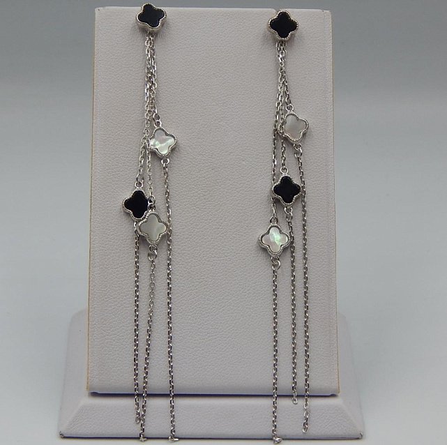 Срібні сережки з перламутром і емаллю (33033937) 0
