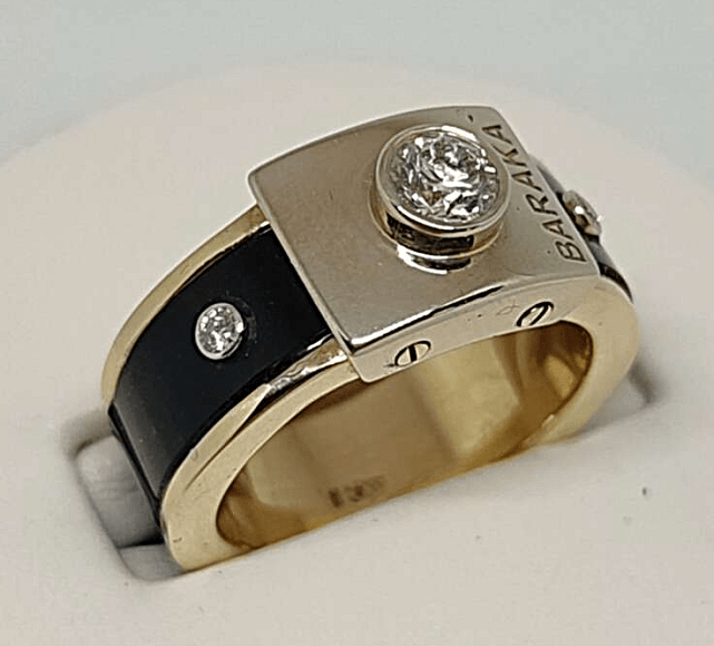 Кольцо из желтого и белого золота с ониксом и бриллиантом (-ми) (31050306) 0