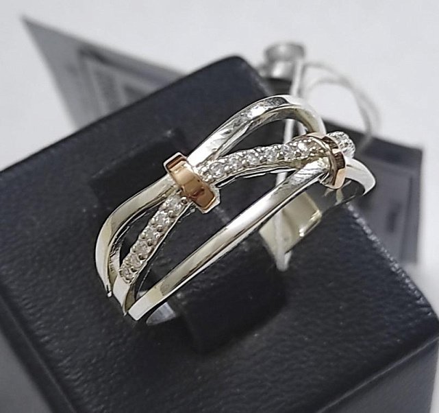 Серебряное кольцо с позолотой и цирконием (31785245) 1
