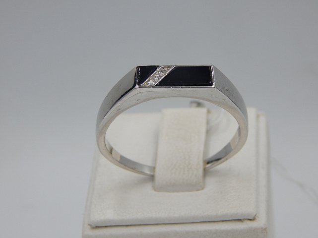 Серебряный перстень с ониксом и цирконием (29358035) 3