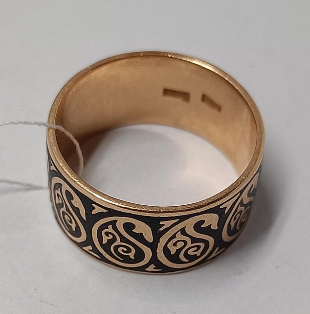 Обручальное кольцо из красного золота с эмалью (33940637) 2
