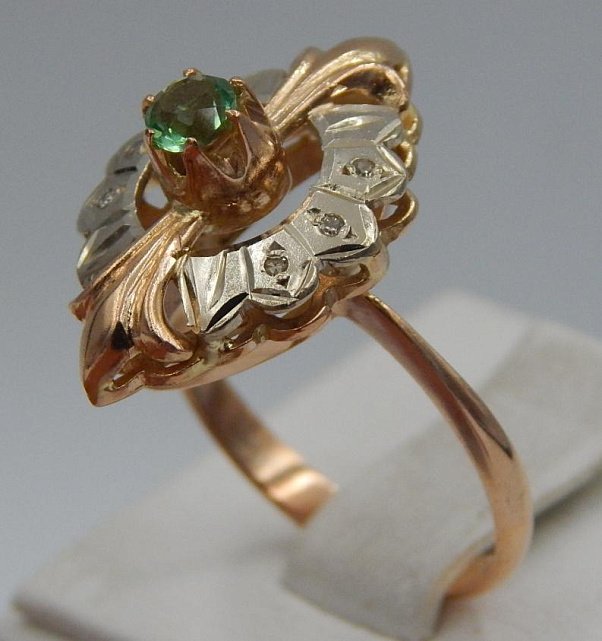 Кольцо из красного и белого золота с цирконием и бриллиантом (-ми) (28660026) 3