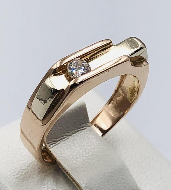 Перстень із червоного та білого золота з цирконієм (33793094) 0