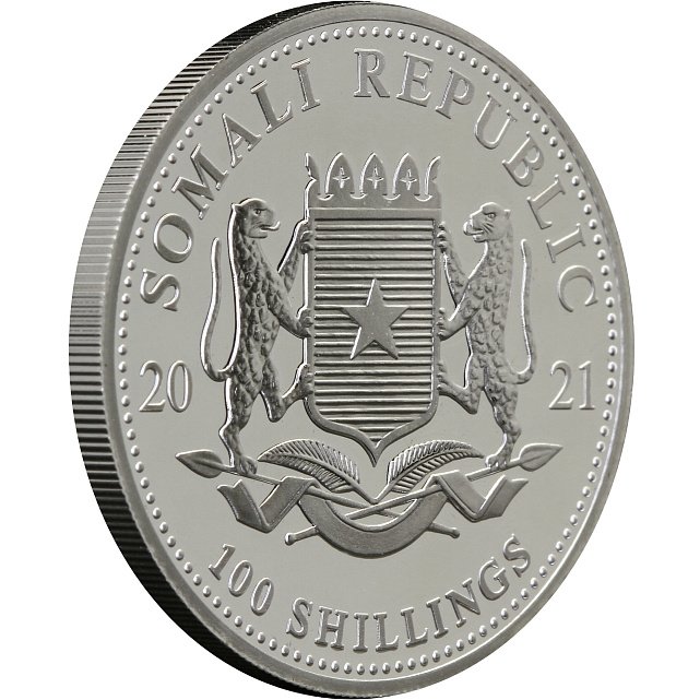 Серебряная монета 1oz Слон 100 шиллингов 2021 Сомали (32952658) 9