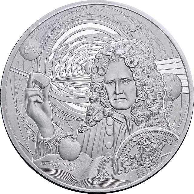 Серебряная монета 1oz Иконы Инноваций: Исаак Ньютон 2 доллара 2022 Ниуэ (29128307) 1