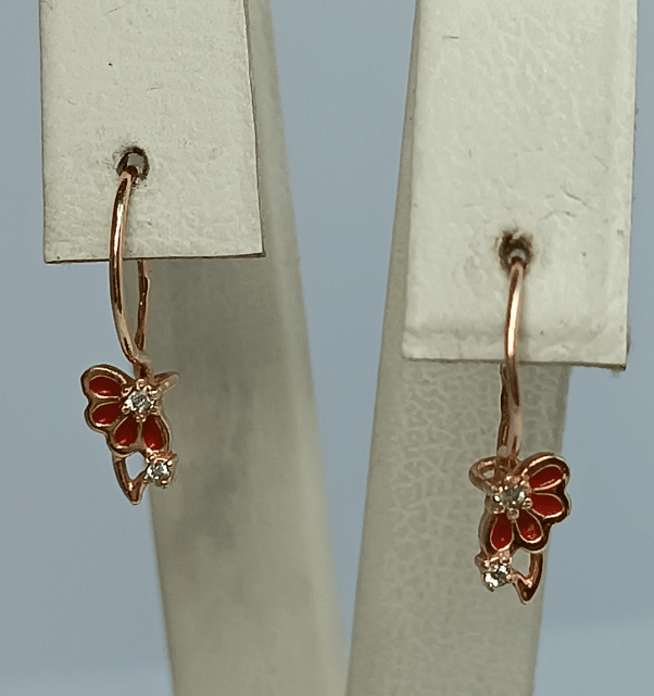 Сережки з червоного золота з емаллю та цирконієм (33641873) 0