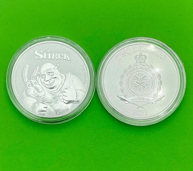Серебряная монета 1oz Шрек 20 Лет 2 доллара 2021 Ниуэ (29128092) 0