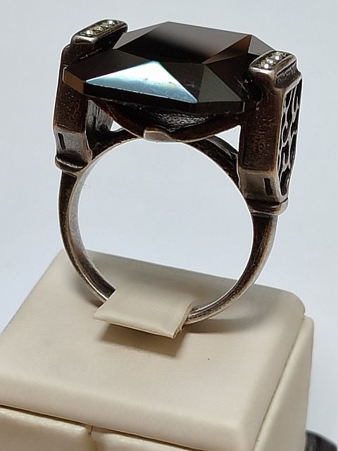 Серебряное кольцо с цирконием и ониксом (33795188) 2