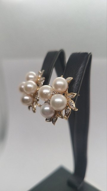 Сережки з жовтого та білого золота з перлами та діамантом (-ми) (31520235) 2