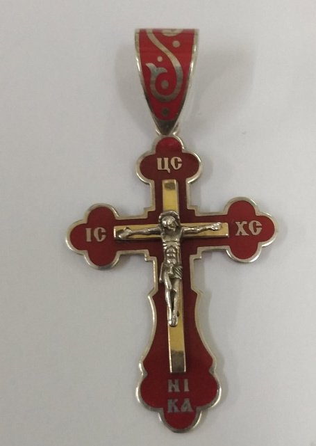Срібний підвіс-хрест з емаллю (32746734) 0