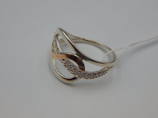 Серебряное кольцо с позолотой и цирконием (32035196) 2
