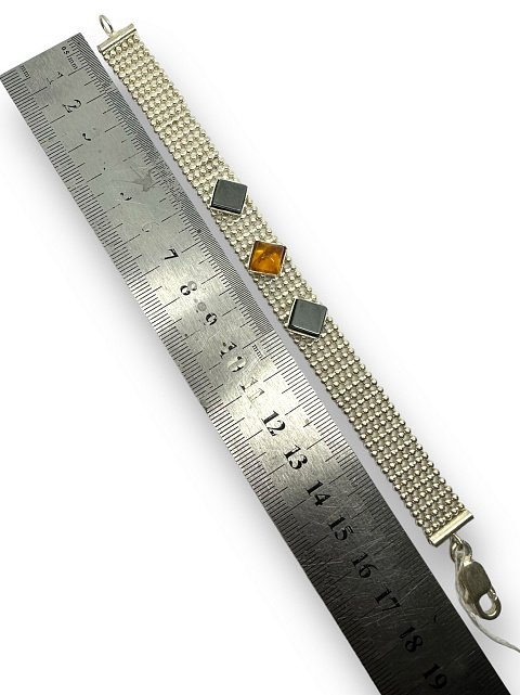 Срібний браслет з бурштином (32078132) 1
