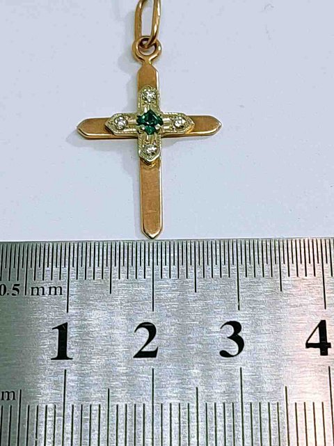 Підвіс-хрест із червоного та жовтого золота зі смарагдом і діамантом (-ми) (28324365) 3