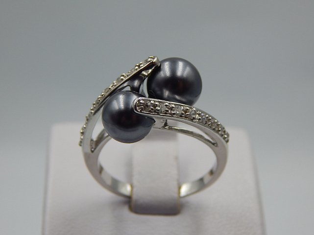 Серебряное кольцо с цирконием и жемчугом (33015290) 3