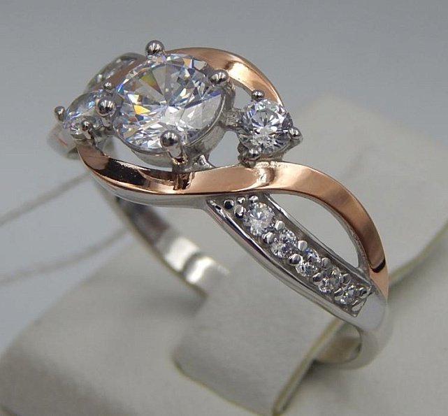 Серебряное кольцо с позолотой и цирконием (28353411) 3