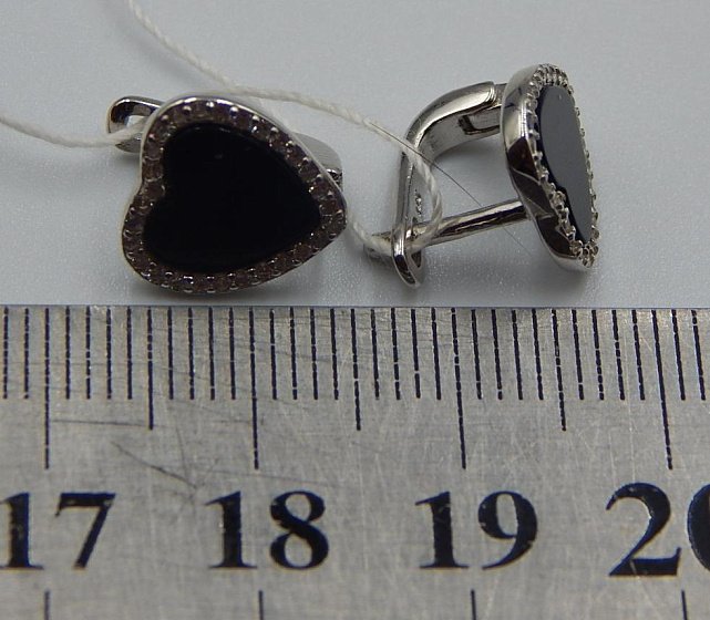 Серебряные серьги с ониксом и цирконием (33062823) 5