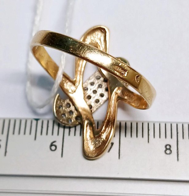Кольцо из красного и белого золота с цирконием (32609786) 8