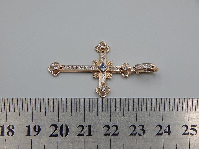 Підвіс-хрест з червоного та білого золота з цирконієм (33688141) 4