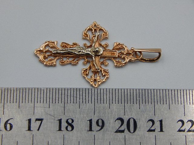 Підвіс-хрест з червоного та білого золота (33209019) 2