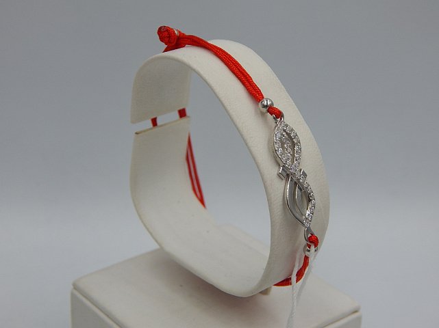 Браслет красная нить с серебряной вставкой и цирконием (30657468) 1